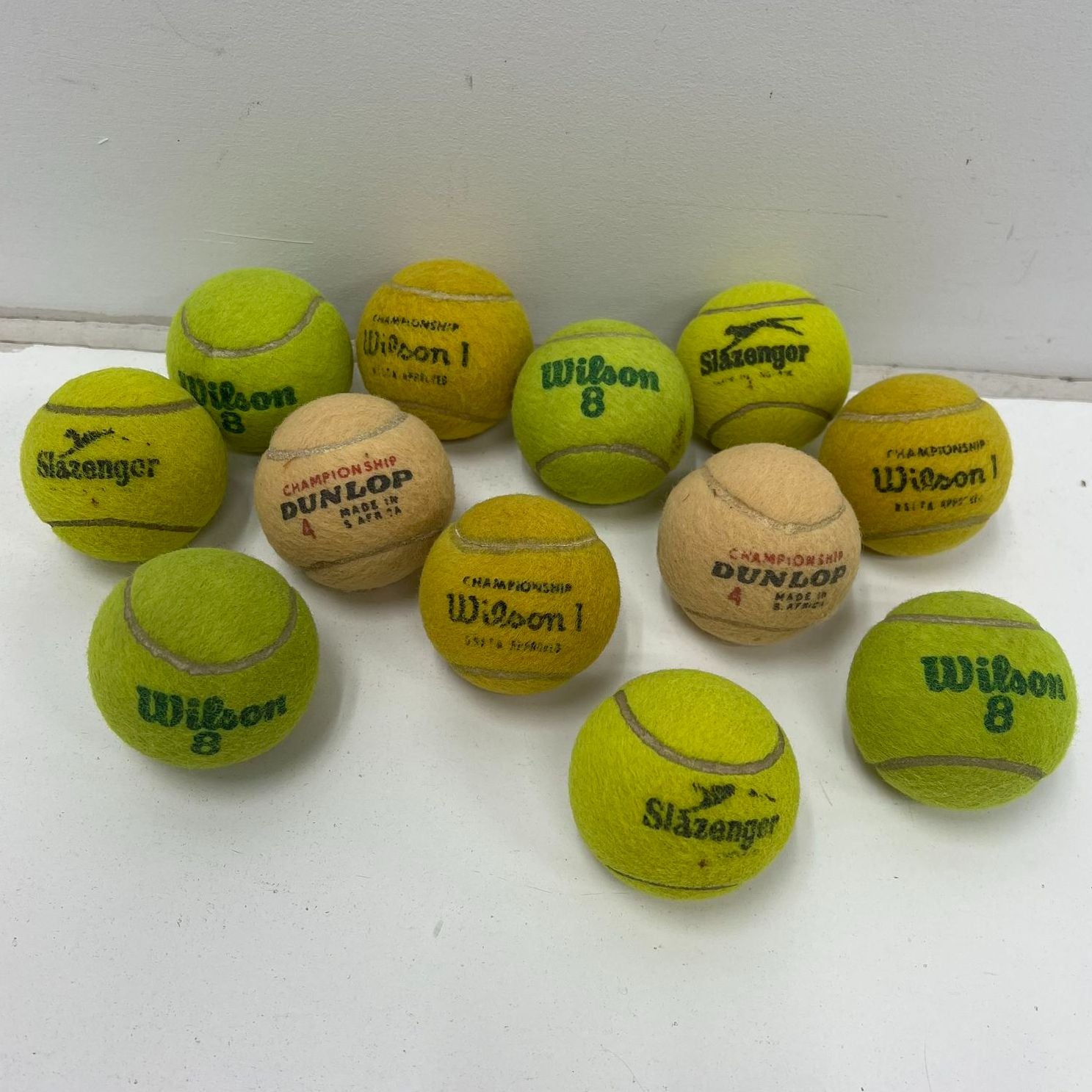 Vintage Wilson Slazenger Dunlop Lot of 13 Tennis Balls Yellow Green