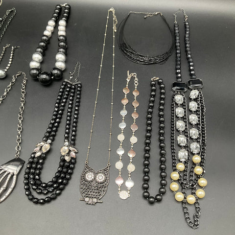 Vintage to Modern Costume Jewelry Lot 1 Lb Necklaces Owl Skeleton Hands