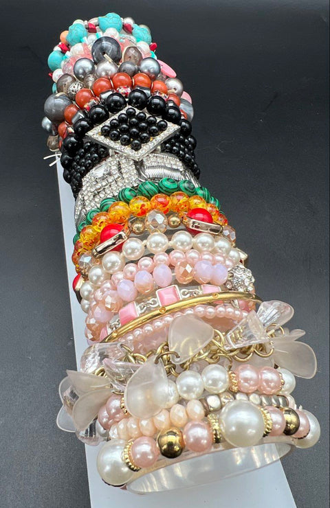 Vintage to Modern Mixed Costume Jewelry Bracelet Lot 1.5 lbs Beaded Bangles