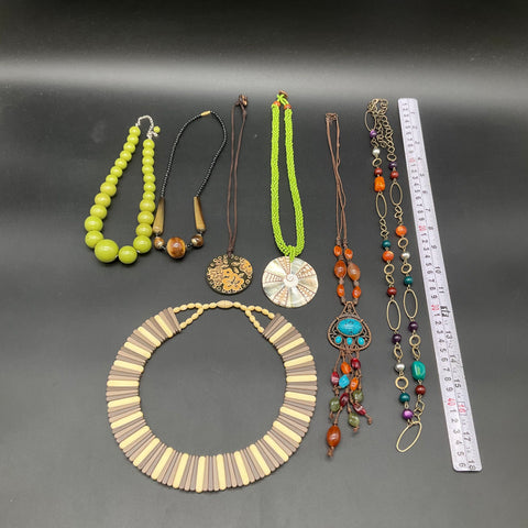 Mixed Costume Jewelry Necklace Lot 7 Pieces Boho Tribal Shell Beaded 0.7lb