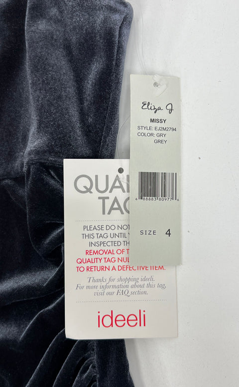 NWT Eliza J Gray Velvet Embellished Ruched Sheath Dress Women's Size 4