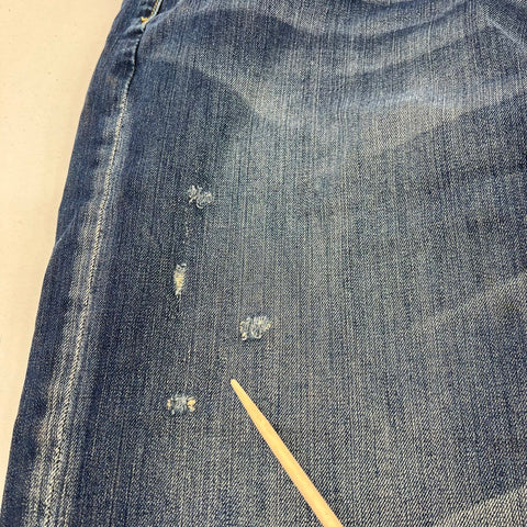 Ed Hardy Y2K Blue Distressed Relaxed Fit Button Fly Jeans Men's 42x32