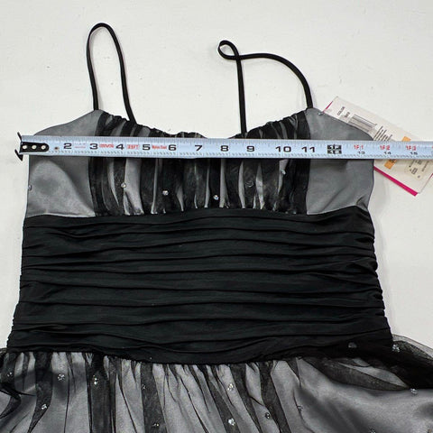 Morgan & Co. Women's Silver Black Sequined Ruched Tulle Formal Dress NWT Sz 7/8