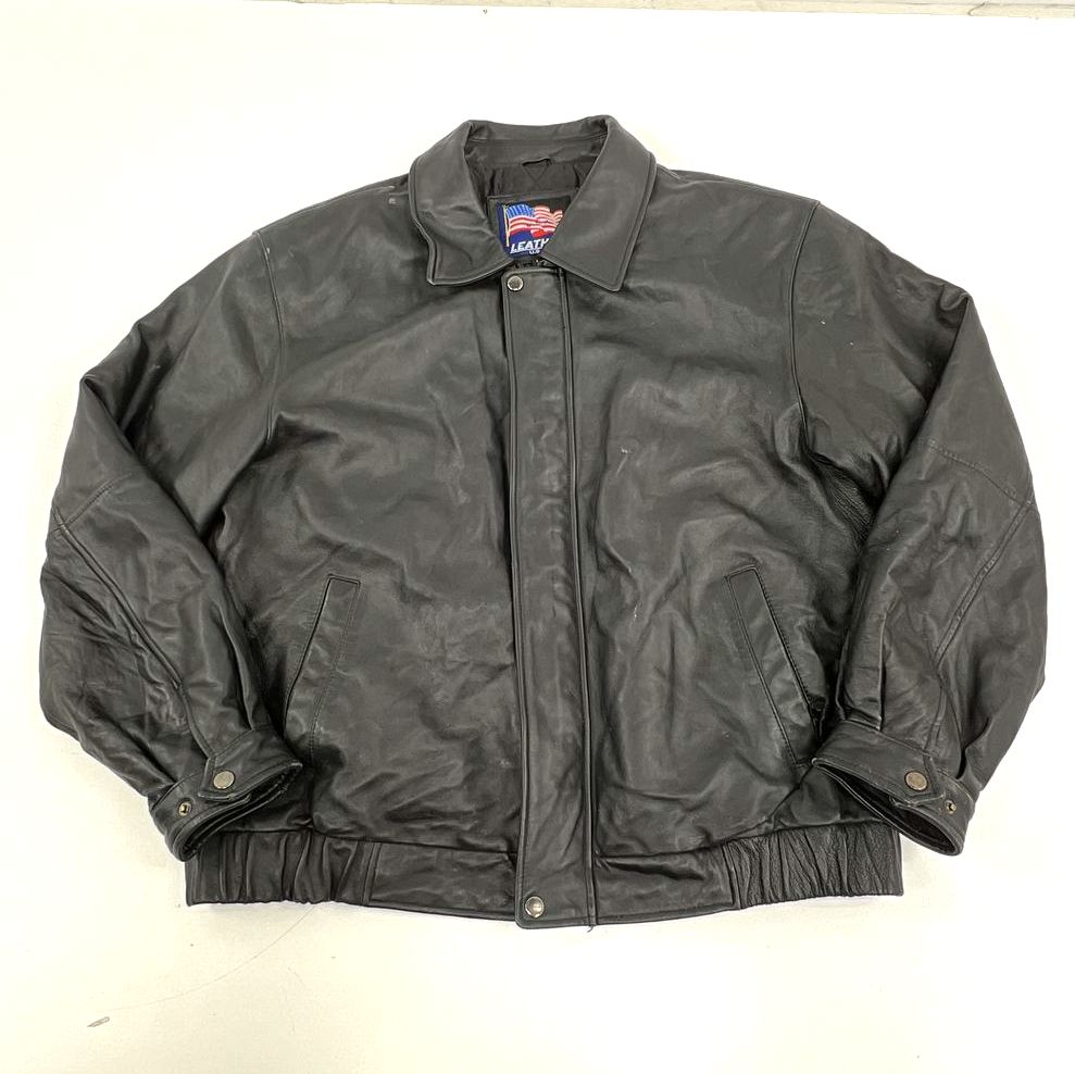 Vintage 90s Leather USA Black Genuine Leather Bomber Jacket Men's Size L