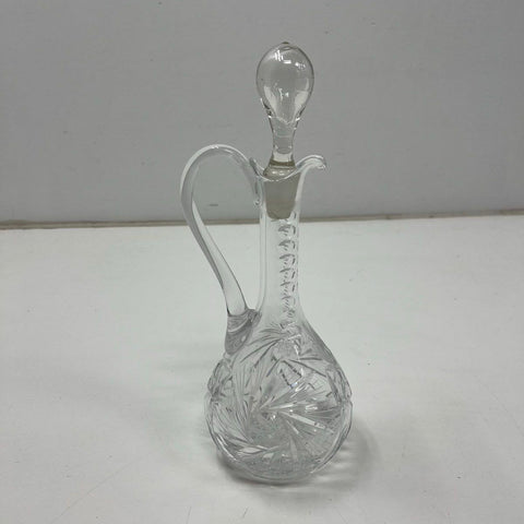 Vintage Cut Crystal Glass Wine Cruet Decanter Pinwheel Pattern w/ Stopper 12.25"