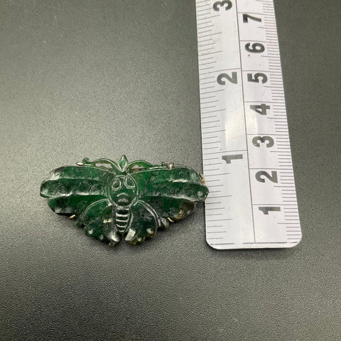 Vintage 850 Silver Carved Green Jadeite Butterfly Moth Brooch Pin 2"