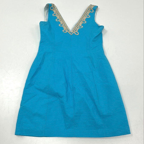 Lilly Pulitzer Women's Blue Gold Soutache Embroidery Shift Dress Sz 6