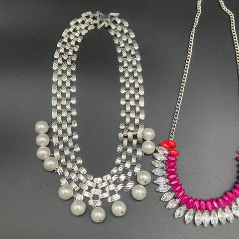 Ann Taylor & Statement Fashion Necklace Lot of 6 Bib Rhinestone Faux Pearl