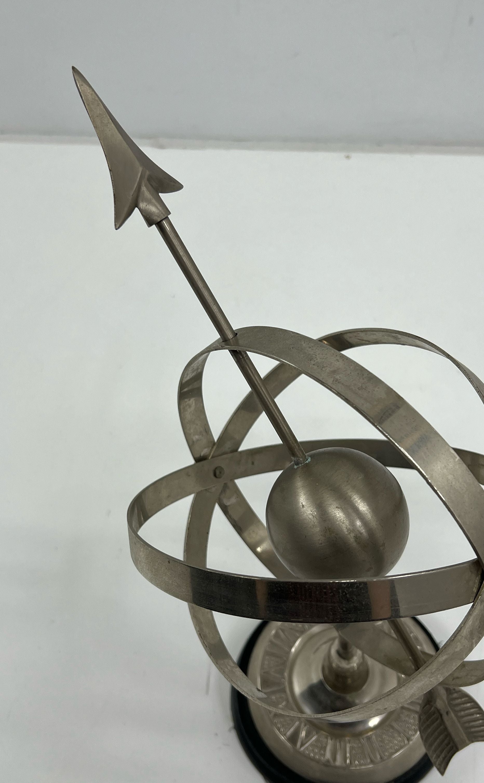 VTG Silver Tone Metal Armillary Sphere Sun Dial Desk or Table Top Decor Piece