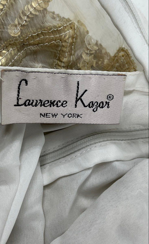 Lawrence Kazar Women's White Gold Vintage 90s Beaded Sequin Silk Dress Sz M