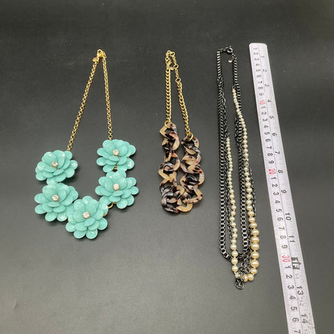 J.Crew Statement Necklace Lot of 3 Floral Tortoise Link Multi-Strand Pearl