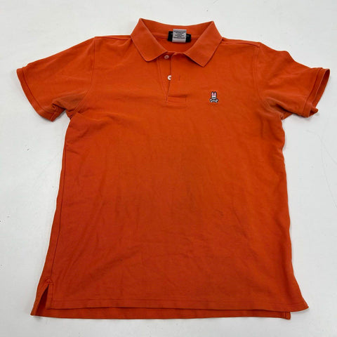 Psycho Bunny Classic Pima Cotton Polo Shirt Orange Logo Made in Peru Sz 4