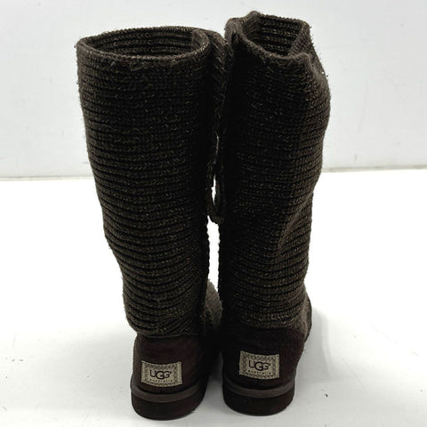 Ugg Lattice Cardy Chocolate Brown Crochet Knit Tall Button Boots Women's Size 9