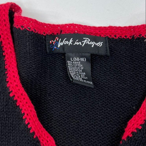 Vintage 90s Work in Progress Teddy Bear Ugly Christmas Cardigan Sweater Womens L
