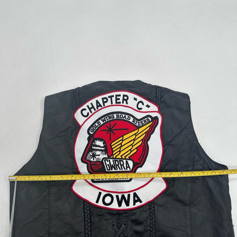 Vintage 90s Barney's Leather GWRRA Gold Wing Biker Vest Patches Sz XXL