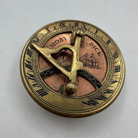 Brass Tone Moby Dick Sundial Nautical Pocket Compass Ship Anchor Decoration