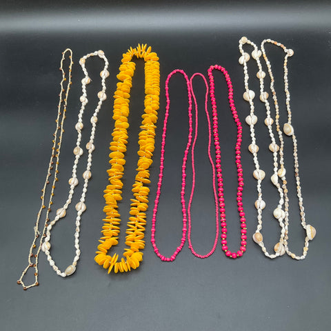 Coastal Boho Jewelry Lot of 8 Shell Beaded Yellow Disc Necklaces Vintage Modern