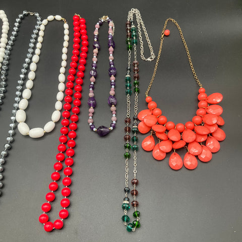 Vintage and Modern Costume Jewelry Necklace Lot of 8 Beaded Statement Strands