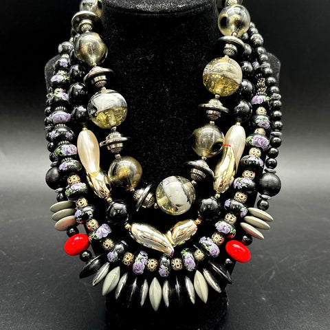 Vintage Style Costume Jewelry Lot 2 Chunky Multi-Strand Beaded Necklaces