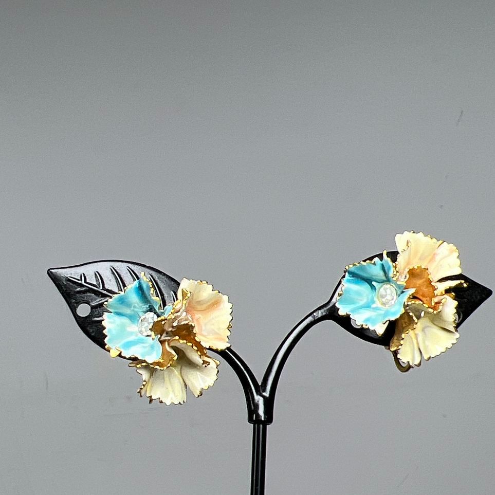 Vintage Sandor Floral Rhinestone Clip On Earrings