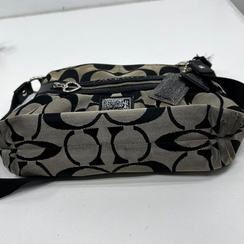 Coach Black Signature Canvas Poppy Crossbody Bag Heart Charm F22945