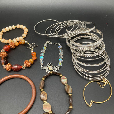 Wearable Jewelry Lot of 20+ Bracelets Bangles Cuffs Beaded Charm Mixed Metal