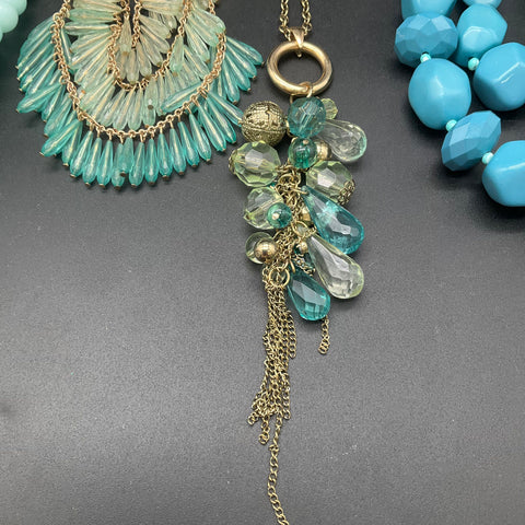Statement Fashion Jewelry Lot of 6 Blue Green Turquoise Beaded Bib Necklaces