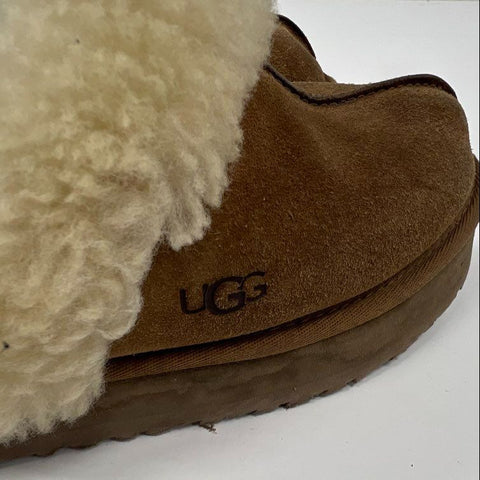 Ugg Disquette Chestnut Suede Sheepskin Platform Slippers Women's Size 6