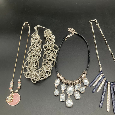 Costume Jewelry Necklace Lot 10pc Silver Tone Rhinestone Statement Pendant Bib