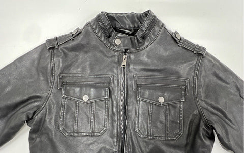 Structure Men's Black Faux Leather Bomber Jacket Sherpa Lined Full Zip Sz S