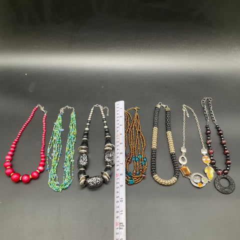 Costume Necklace Lot of 7 Beaded Multi-Strand Statement Collar Chain Fashion