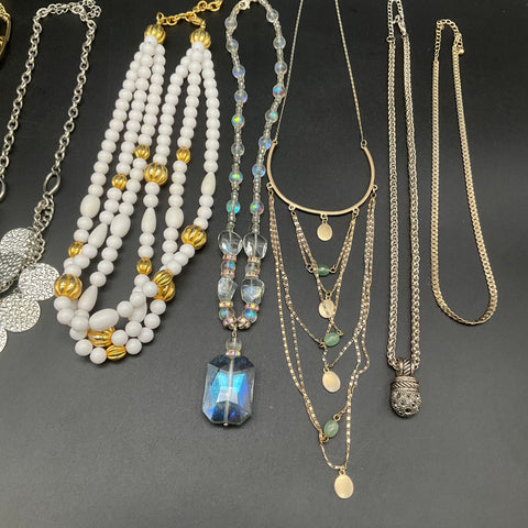 Costume Jewelry Lot of 10 Necklaces Statement Beaded Chain Pendant Layering