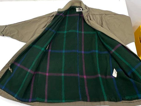 Vintage 80s Tiger Fox Men's Tan Plaid Lined Dolman Sleeve Car Coat Jacket XL