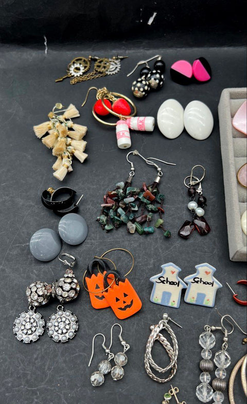 Vintage and Modern Costume Jewelry Earring Lot of 60+ Pairs Hoops Studs Dangle