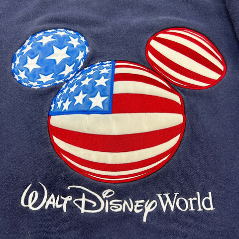 Vintage 90s Walt Disney World Men Navy Mickey Mouse American Flag Sweatshirt 3XL