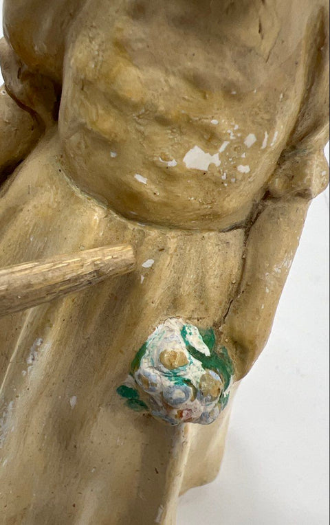 Vintage Ceramic Girl Figurine with Flowers and Basket 5 Inch Hand-Painted