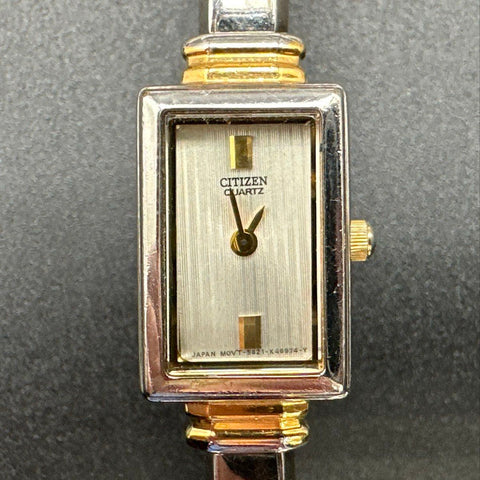 Vintage 1980s Citizen Two-Tone Rectangular Quartz Womens Bangle Watch