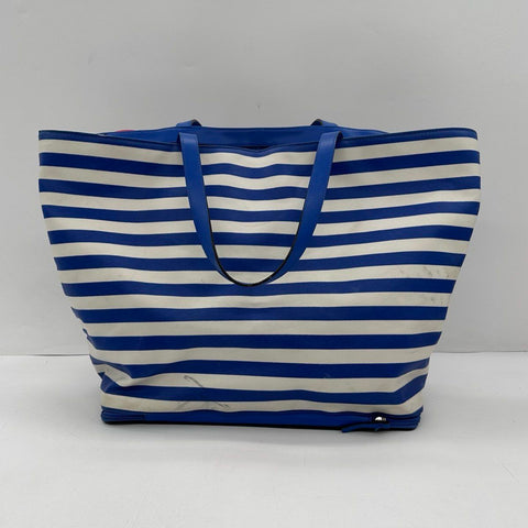 Kate Spade Blue White Striped Canvas Sunglasses Tote Bag Large Cooler Bottom