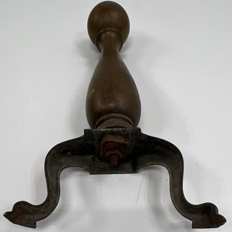Vintage Brass Fireplace Andiron Replacement Part Single Ball Top Cabriole Leg