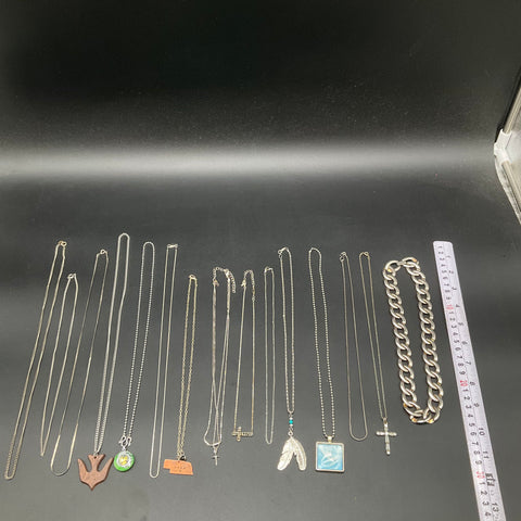 Silver Tone Necklace Jewelry Lot of 15 Boho Cross Feather Bird Modern Pendants
