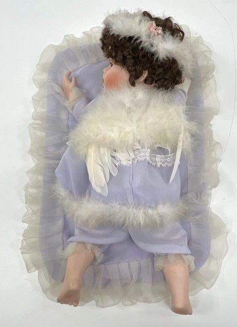 Goldenvale Artists Porcelain Angel Doll 2000 Purple Outfit Wings 16" Pillow