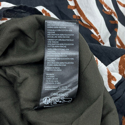 Anthropologie Women's Black Brown Leaf Print Embroidered Bodice Halter Dress 16P