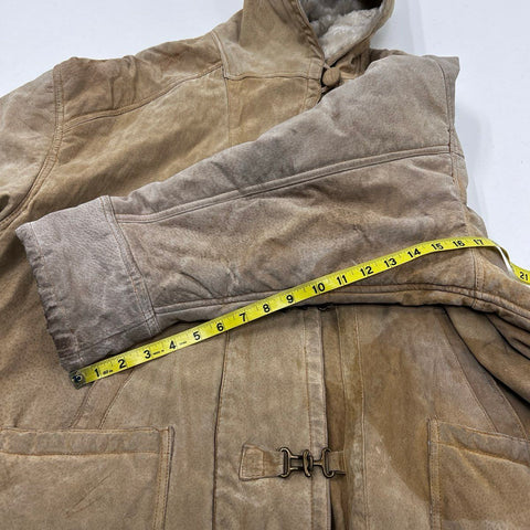 Vintage 90s Comint Hooded Suede Leather Faux Fur Lined Coat Sz 1X