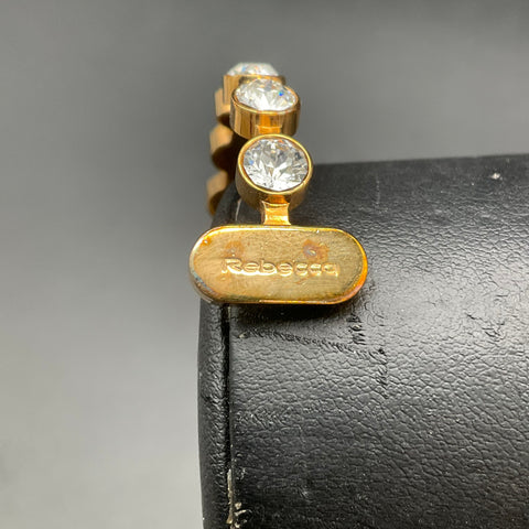 Rebecca Made in Italy Gold Tone Crystal Bezel Set Cuff Bracelet 6.25-6.5"