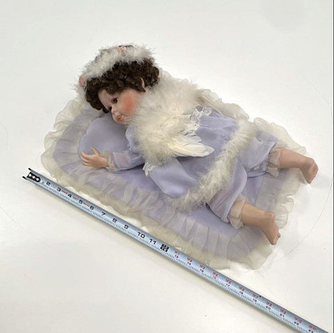 Goldenvale Artists Porcelain Angel Doll 2000 Purple Outfit Wings 16" Pillow