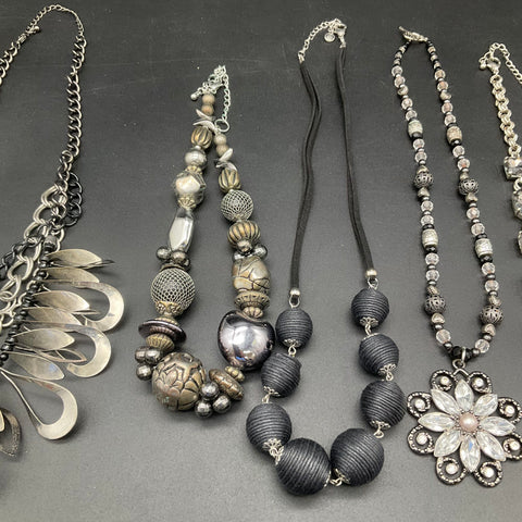 Statement Fashion Necklaces Jewelry Lot of 8 Silver Tone Chunky Beaded Spikes