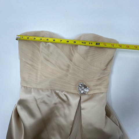 David's Bridal Women's NWT F15137 Formal Gown Champagne Strapless Tulle Sz 6