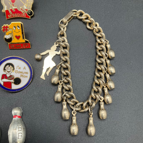 Vintage Bowling Jewelry Lot 22 Pcs Pins Bracelets Ranch Bowl Omaha NE Missouri