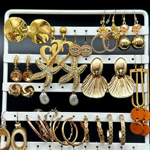 Mixed Costume Jewelry Lot Gold Tone Earrings Boho Starfish Hoop Leaf Dangles