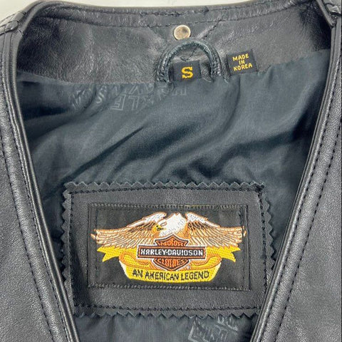 Vintage 90s Harley-Davidson Leather Biker Buckle Back Vest Sz S